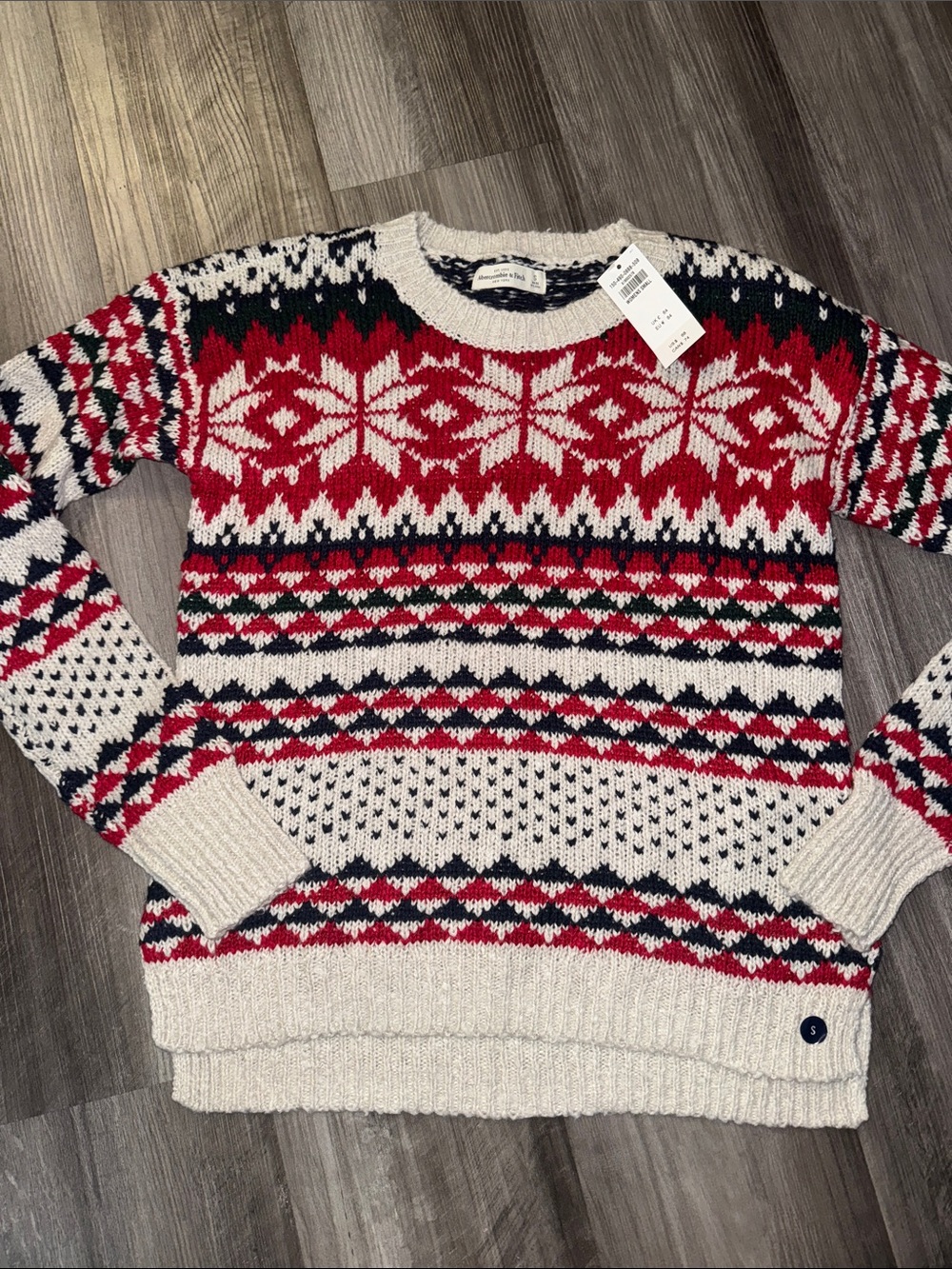 NEW Abercrombie & Fitch small Fitch Fair Isle Nordic Christmas sweater winter